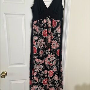 Bisou Bisou Black Maxi Dress with Red and White Floral Print